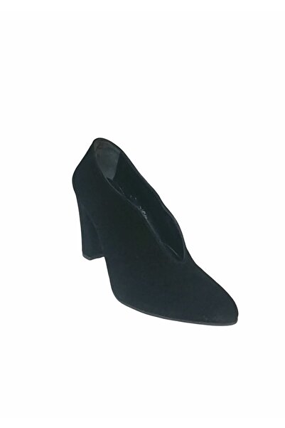Elegan Kadın Siyah Süet Asimetrik Kesim Topuklu Stiletto