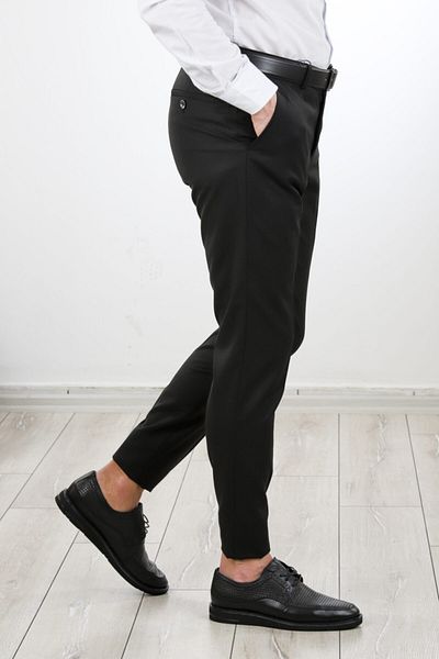 neowit Men's Black Slim Fit Fabric Trousers