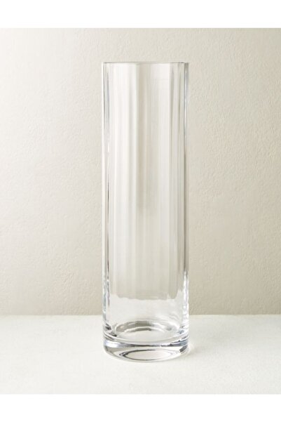 GLASSY Silindir Rölyefli Cam Vazo (15 Cm Çap-50 Cm Yükseklik)