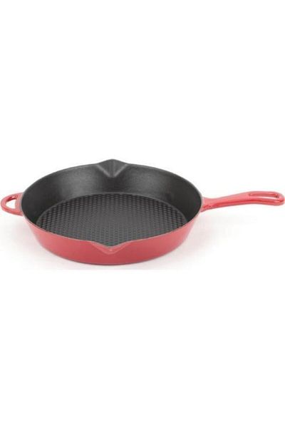 Sürel Glossy Matte Enameled 28 Cm Red Pan with Helper Handle