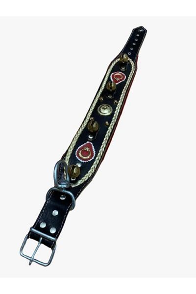 Sürmeli Tasma Wide Leather Dog Collar with 4 Bells