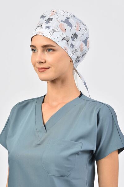 Owlet Medikal Kedicik Desenli Açık Mavi Cerrahi Bone