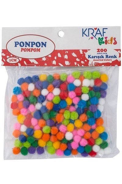 KRAF Pompom 1 cm - Πακέτο 200 μικτών χρωμάτων