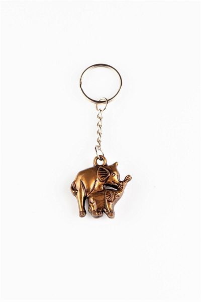 Dünyadan Hediyeler Mother and Baby Elephant Figured Metal Keychain