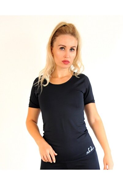 lovebox Polymer Coated Inside Fat Burning Navy Blue Short Sleeve Thermal Corset Underwear - One Piece T-shirt