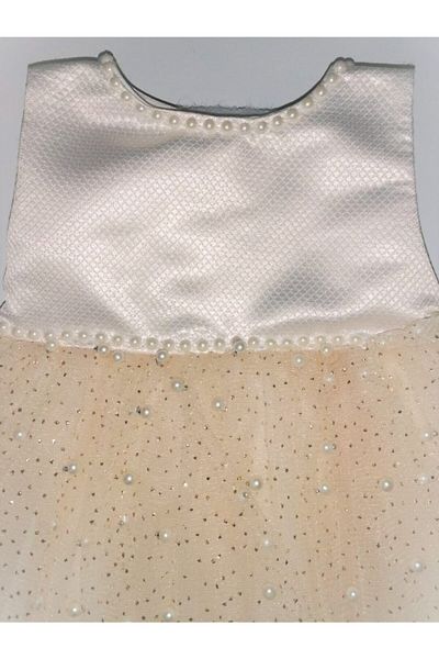 Yumese Baby Girl Ecru-Gold Skirt with Pearls Set