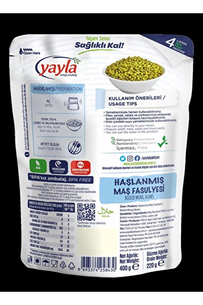 Yayla Haşlanmış Maş Fasulye 400 Gr