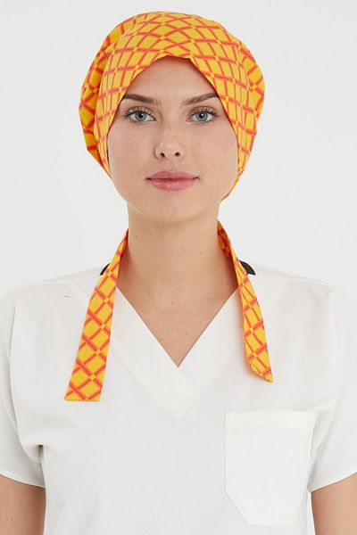 Owlet Medikal Square Patterned Yellow Surgical Hijab Bonnet