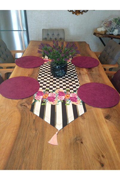 Ayşemce Σετ σερβιρίσματος αμερικάνικου τύπου 4, μωβ χρώμα, με σχέδιο σκακιέρα...