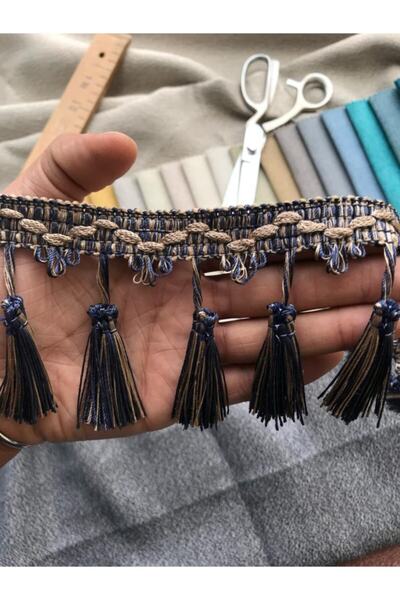 Saççax Exclusive Lacivert-vizon Renk Perde Püskülü Makine Saçak