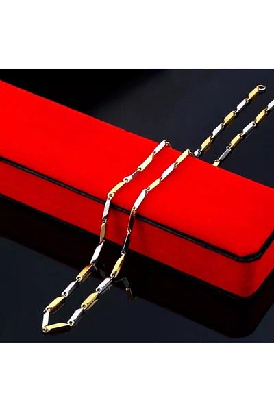 Jaida Moda Gold And Silver Striped Tarnish Stainless Steel Chain Necklace