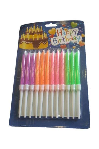 Genel Markalar Karışık Neon Renklerde 12 Adet Uzun Parti Mumu Doğum Günü Yaş ...