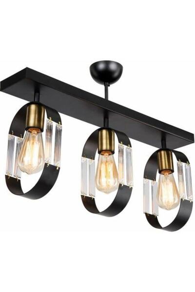 TRENDVAGONU Kumsal Siyah 3'lü Plafonyer Avize