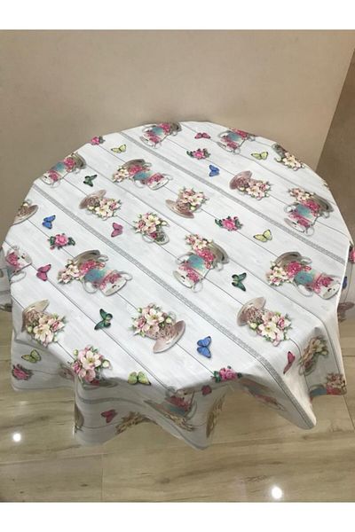 yukselhalimefrusat PVC Round Lined Oilcloth Tablecloth