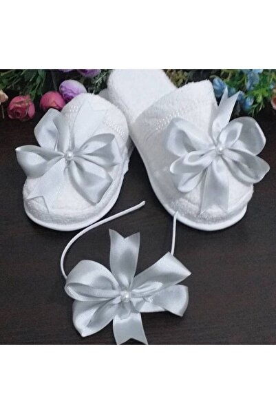 SÜSLÜTASARIM Women's Gray Big Bow Maternity Crown and Maternity Slippers Set ...