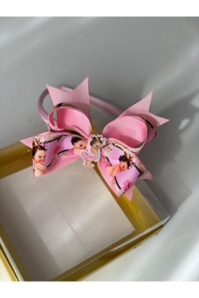 QUEEN AKSESUAR Bandă de păr din bumbac cu figurină de bebeluș roz Bandă elast...