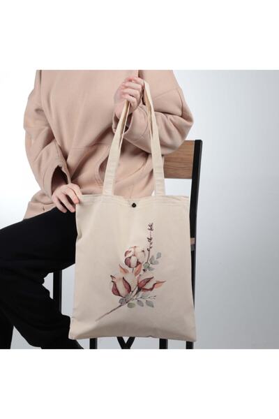 pamukcanta Cotton Pattern Design Thick Fabric Cloth Bag with Snap Fasteners