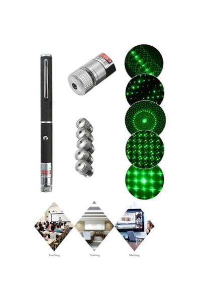 ALKILIÇ Yeşil Lazer Pointer Pilli 50 Mw 15 Km Etkili (5 Başlıklı) Nanopro