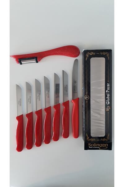 Solingen 6 Simli Kırmızı Meyve Bıçağı, Topuz Saplı Yan Soyacak Ve Mikro Tırtı...