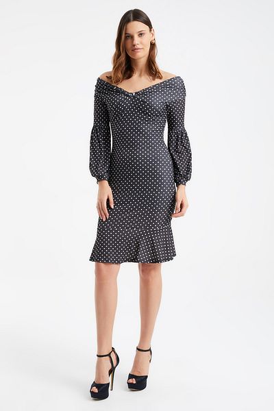 Laranor Women's Black Skirt Tip Flywheel Detail Princess Sleeve Madonna Collar Polka Dot Dress