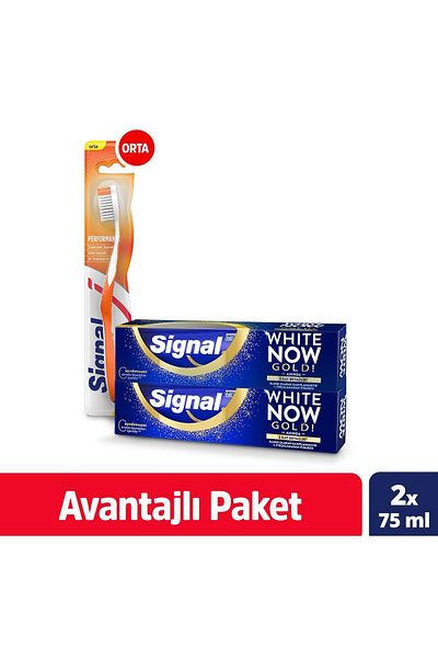 Signal معجون أسنان White Now Gold الفوري للتبييض 75 مل X2 فرشاة أسنان متوسطة الأداء