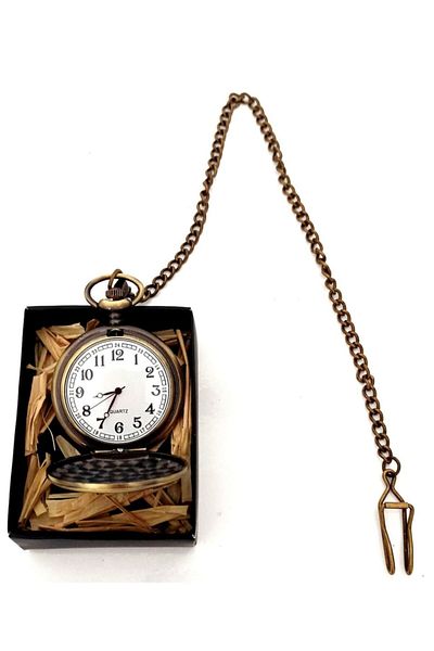 Mixperi Bronze Chain Pocket Watch with Train Logo Chain