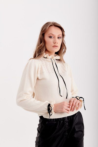 Erşan Giyim Women's Ecru Collar Drawstring Drawstring Sweater