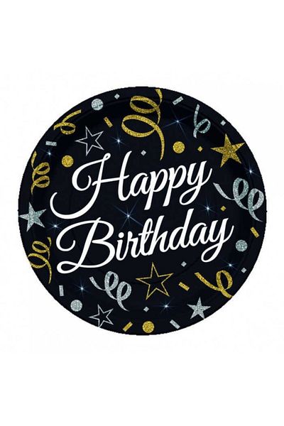 Hayaller Dükkanı 23cm Black Plate Happy Birthday - Pack of 8