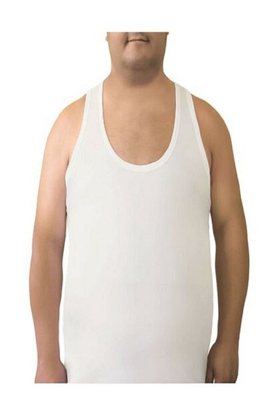 Tutku Men's White Strappy Oversize Cotton Tank Top Pack of 6