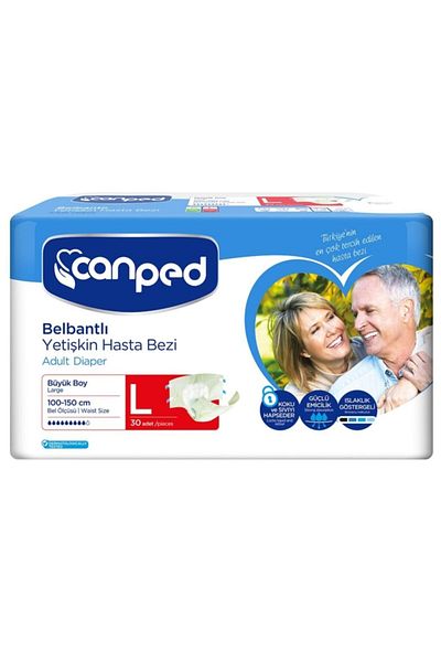 Canped Adult Diapers with Waistband Large L 30 Pieces