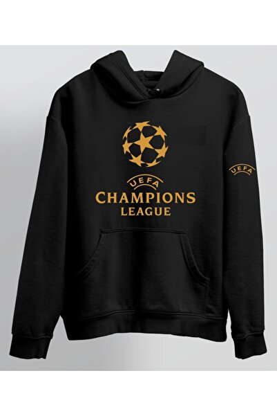 Men's Black Uefa Champion's League Printed Hooded Sweatshirt