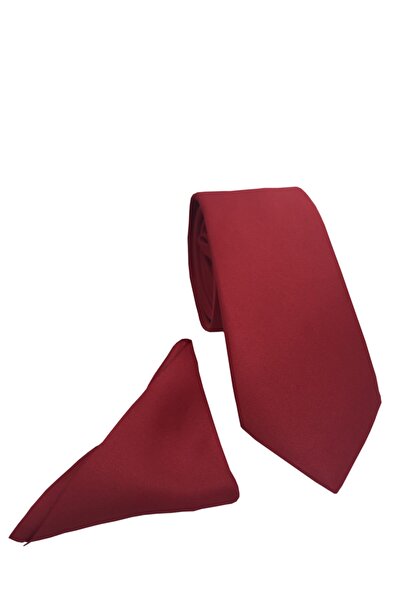 TUFAN KRAVAT Red / Matte Dupont Woven Slim Tie with Handkerchief
