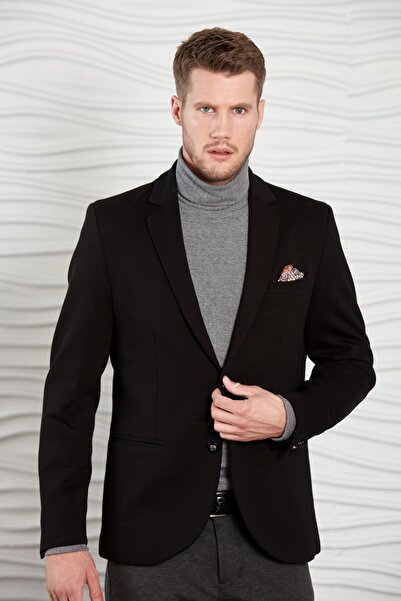 Mondo Erkek Siyah Kareli Dokuma Ceket