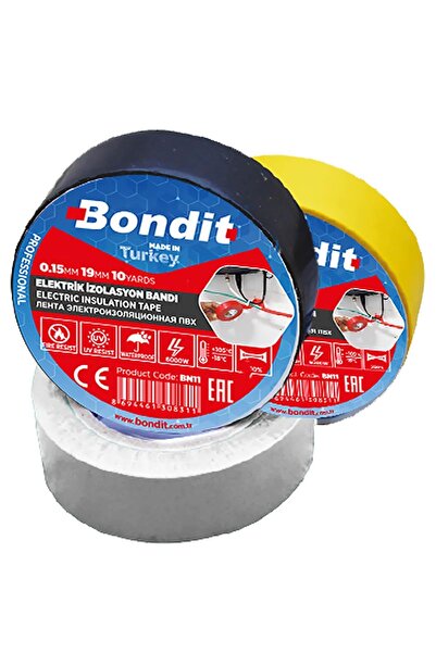 Bondit Elektirk İzolasyon Bandı Siyah 0.15 mm x 19 mm x 10 m