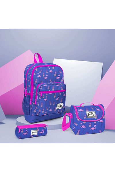 Coral High Set de genți pentru copii, cu model flamingo, lavandă, din 3 piese