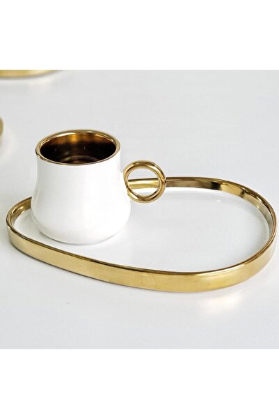 ACAR Kronos 6'lı Porselen Ikram Tabaklı Fincan Takımı Beyaz 10688
