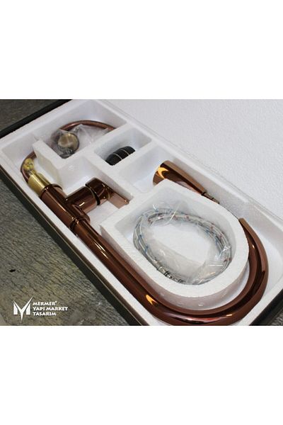 MYM Mermer Yapı Market Tasarım Rose Gold Sink Faucet with Fountain - With Hose