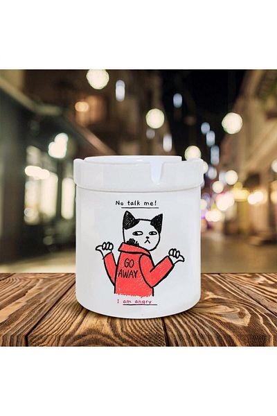 Kumbara Hediyelik Scrumieră din ceramică imprimată Im Angry Cat - No Talk Me