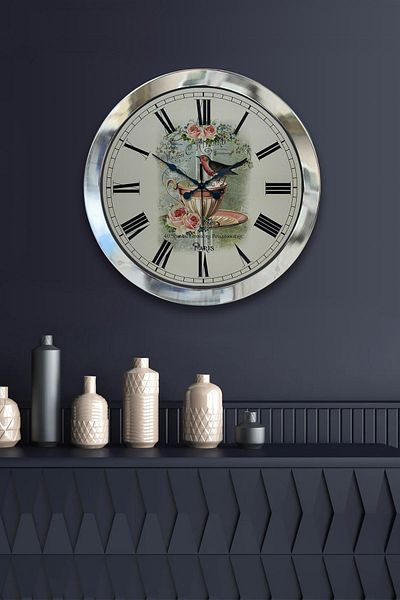 Kasva Concept Gift 36 cm Chrome Metal Kitchen Wall Clock