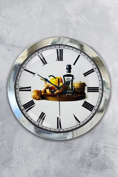 Kasva Concept Gift 36 cm Chrome Metal Kitchen Wall Clock