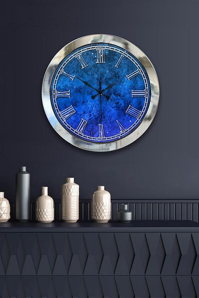 Kasva Concept Gift 36 cm Chrome Metal Blue Wall Clock