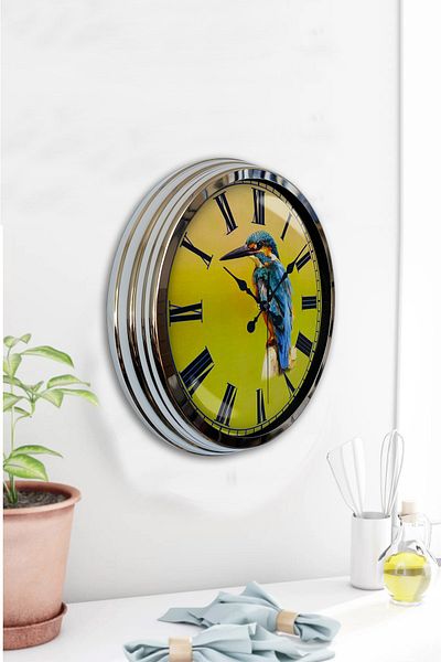 Kasva Concept Gift 40 cm Chrome Metal Bird Wall Clock