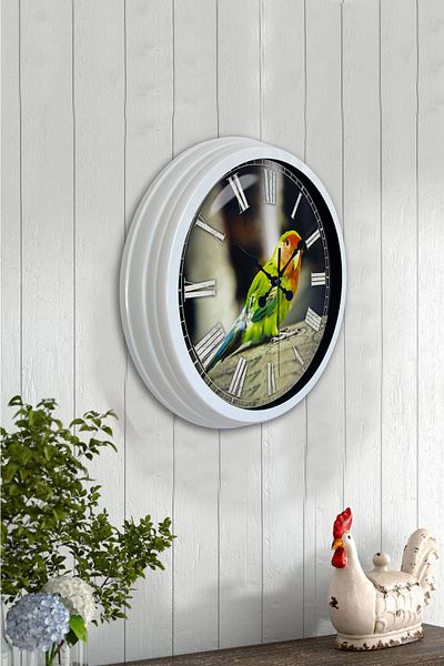 Kasva Concept Gift 40 cm White Metal Bird Wall Clock