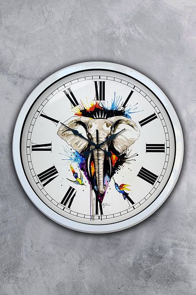 Kasva Concept Gift 40 cm White Metal Elephant Wall Clock