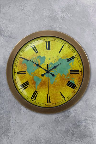 Kasva Concept Gift 36 cm Antique Metal Maps Wall Clock