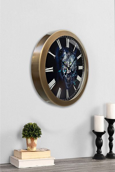 Kasva Concept Gift 36 Cm Tumbled Metal Wolf Wall Clock