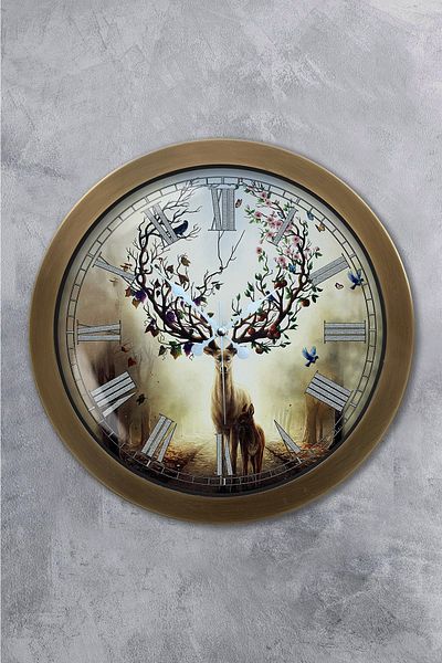 Kasva Concept Gift 36 cm Antique Metal Deer Wall Clock