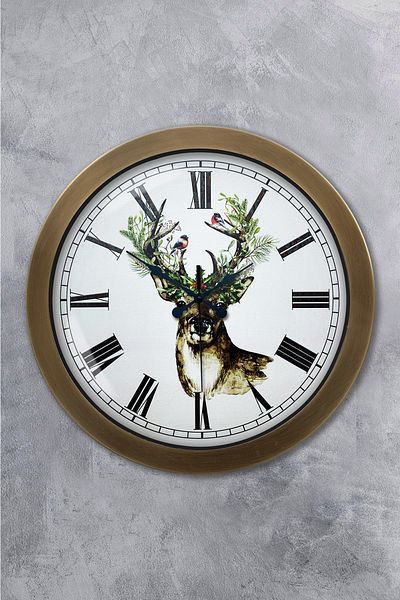 Kasva Concept Gift 36 cm Antique Metal Deer Wall Clock