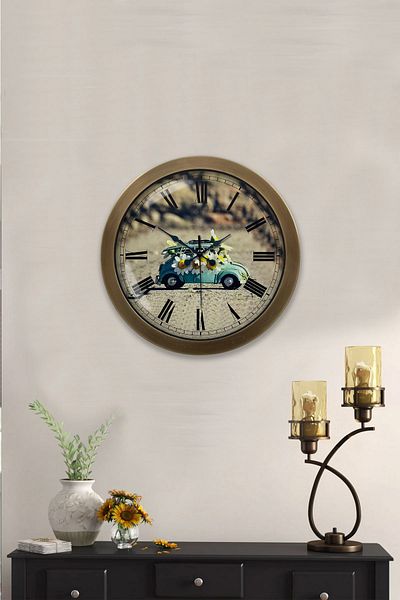 Kasva Concept Gift 36 cm Antique Metal Tosbağa Wall Clock