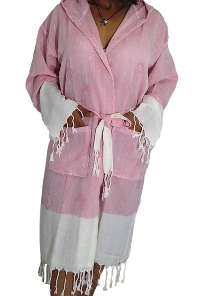 acartekstil Βαμβακερό Jacquard Peshtemal Μπουρνούζι με κουκούλα Pink S